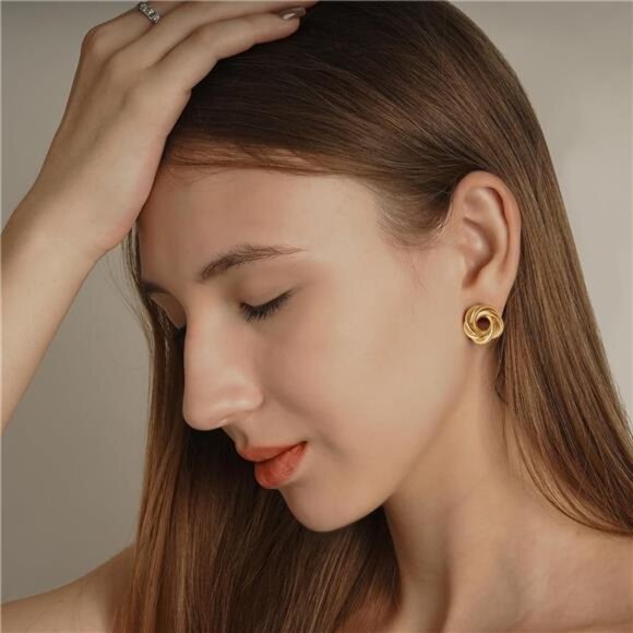 14K Gold Twisted Love Knot Stud Earrings – Classic Infinity Rope Design - Picture 2 of 6